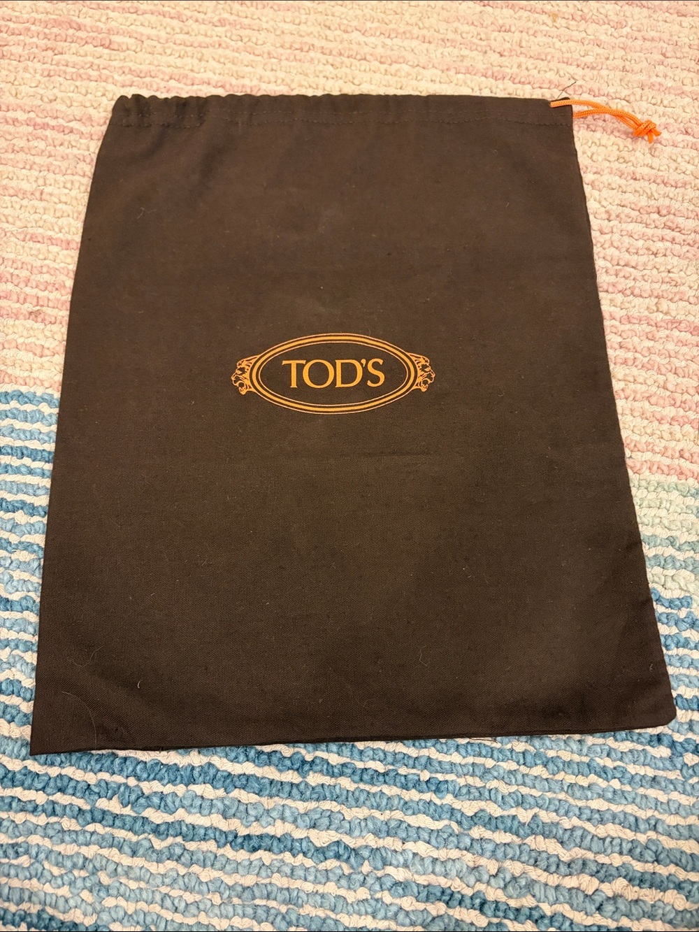 Tod's Black Dust Pouch with Orange Logo and Drawstring